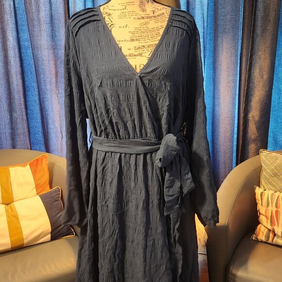 NWT CUPSHE Plus Size XXL V-Neck Long Sleeve Wrap Maxi Dress with Belt, Fall Casu - Picture 6 of 13